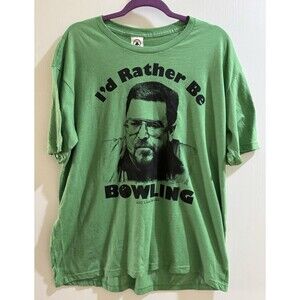 Big Lebowski T-Shirt XL “I’d Rather Be Bowling” The Dude Graphic Green Tee